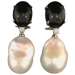 Black Agate and Diamond White Gold Chandelier Earrings 7