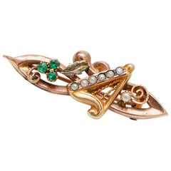 Stones, Pearls, Rose Gold Brooch.