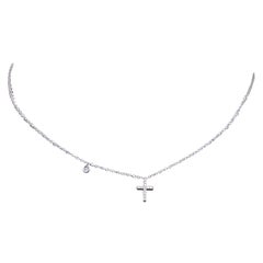 18K White Gold Diamond Cross Pendant Necklace
