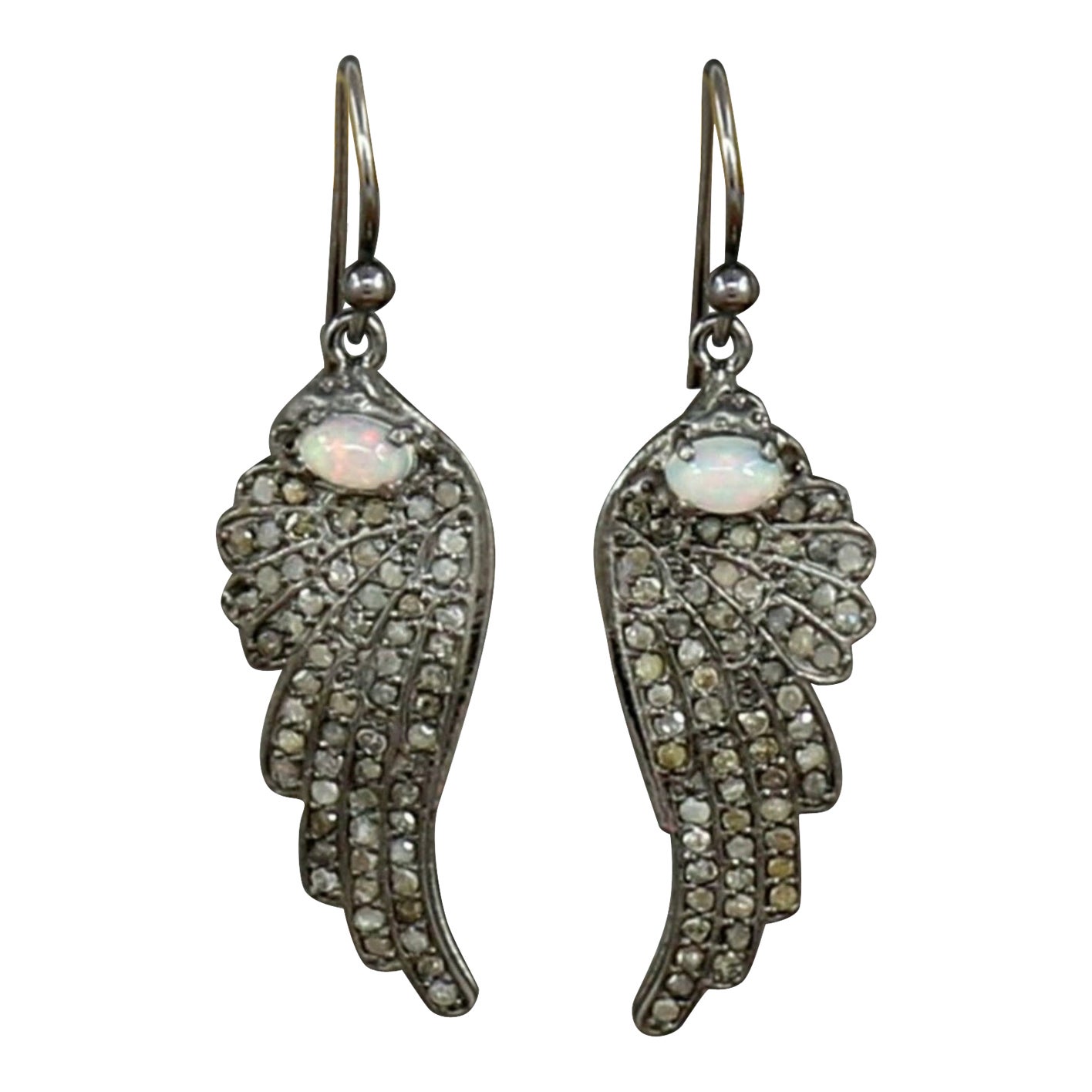 Pave Diamond Wing Earring 925 Silver Opal Stone Wedding Earring Dainty Charm. For Sale