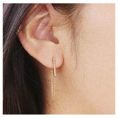 Diamond Bar Chain Drop Earring 14K Solid Gold Handmade Gold Christmas Earring.