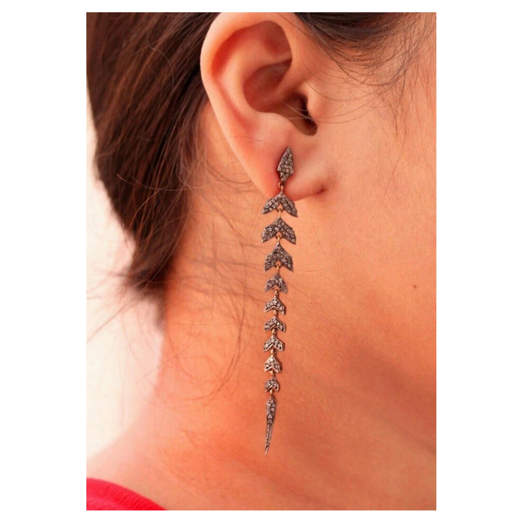 Leaf Pave Diamond Drop Earring 925 Silver Diamond Earring For Christmas Gift. For Sale
