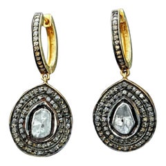 Pave Diamond Hoop Earrings Victorian Style Drop Earring 925 Silver Valentines.