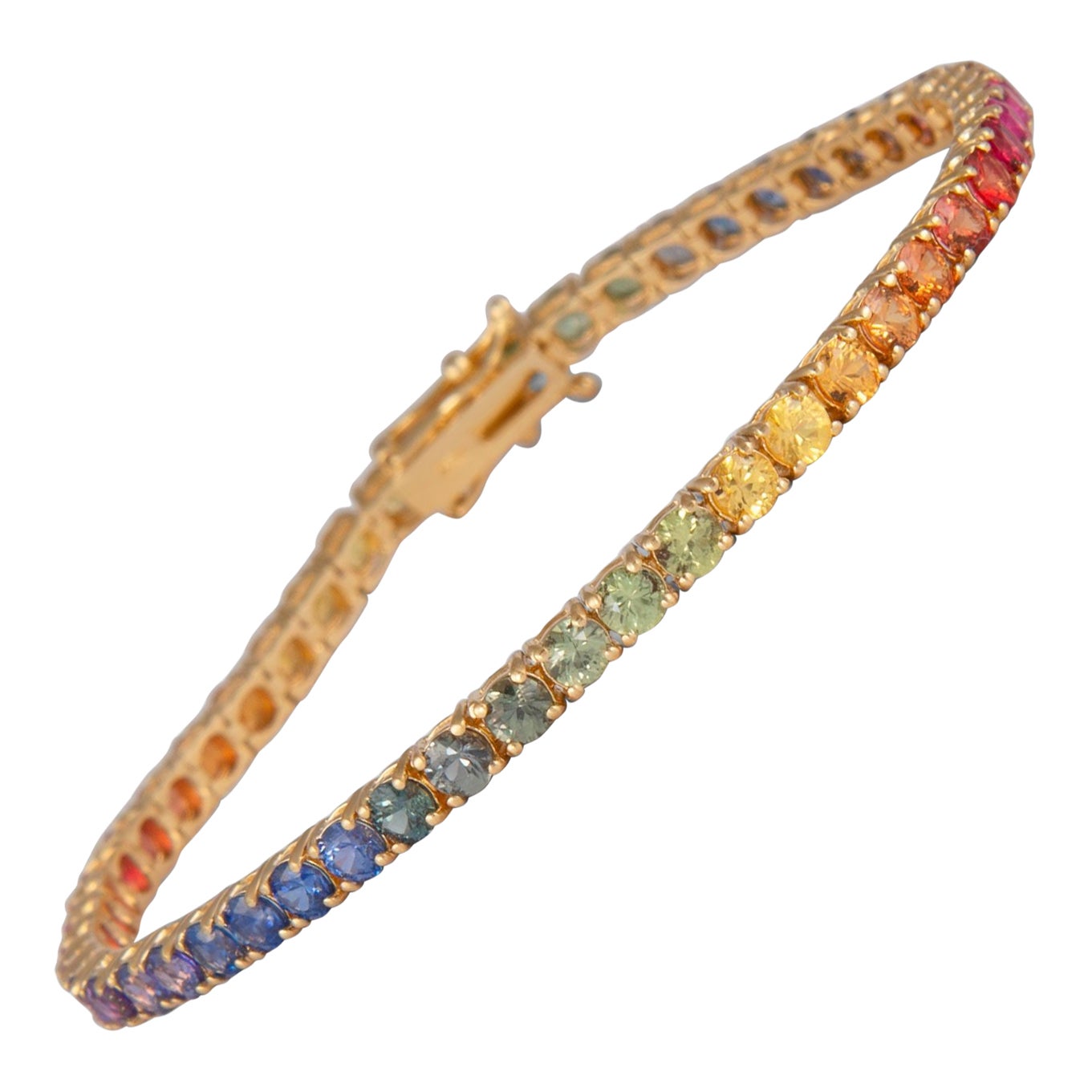 Alexander Beverly Hills 8.90ct Rainbow Sapphire Tennis Bracelet 18k Yellow Gold