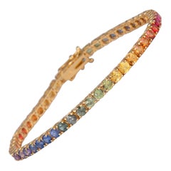 Alexander Beverly Hills 8.90ct Rainbow Sapphire Tennis Bracelet 18k Yellow Gold