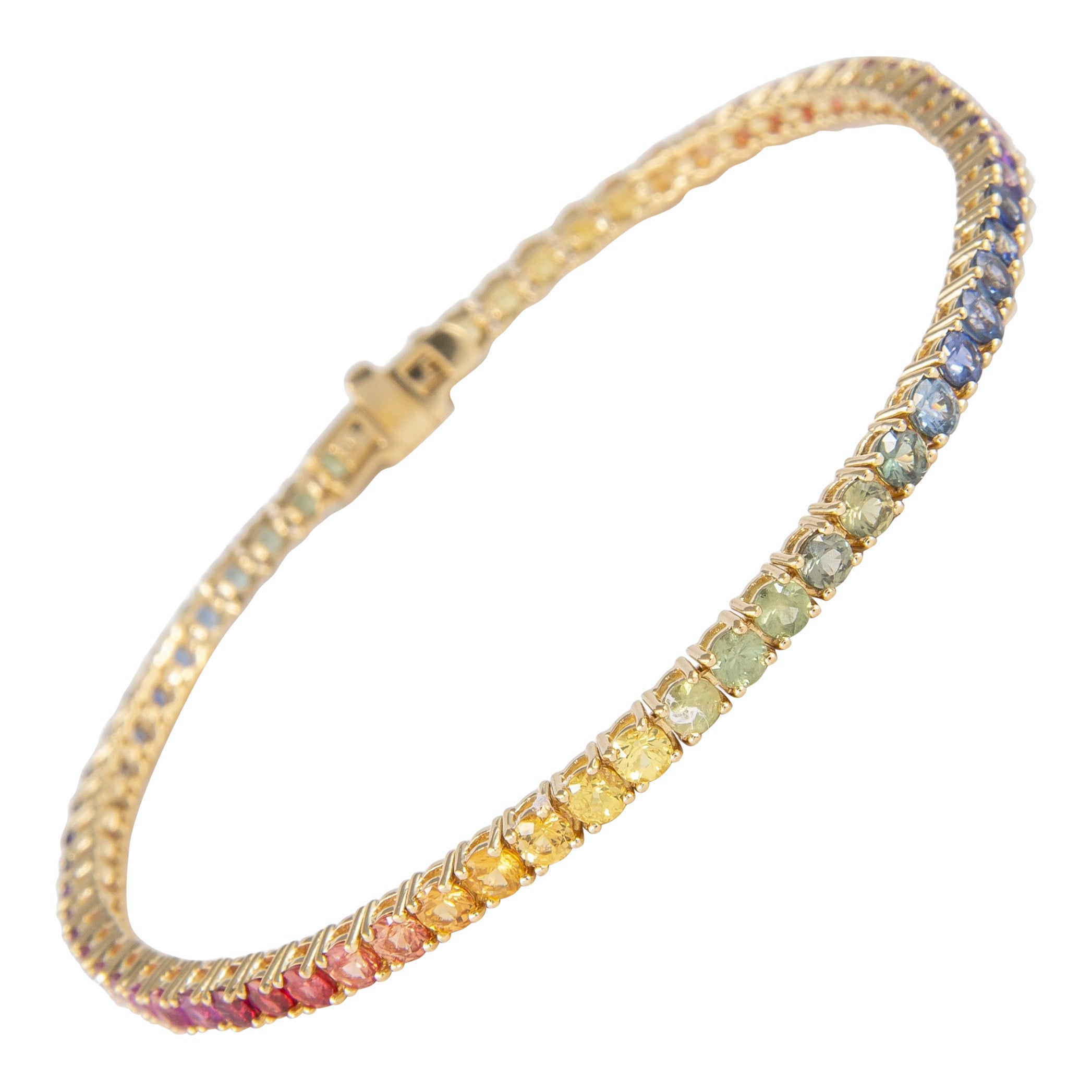 Alexander Beverly Hills 6.21ct Rainbow Sapphire Tennis Bracelet 18k Yellow Gold