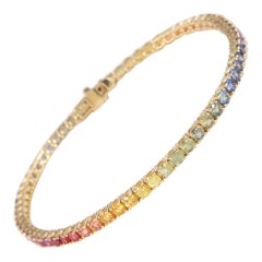 Alexander Beverly Hills 6.21ct Rainbow Sapphire Tennis Bracelet 18k Yellow Gold