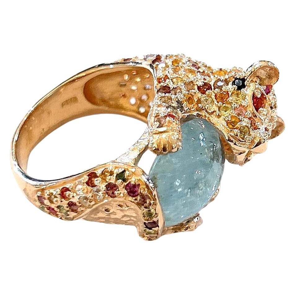 Bochic “Orient” Fancy Color Sapphires &  Aquamarine Ring Set 18K Gold & Silver