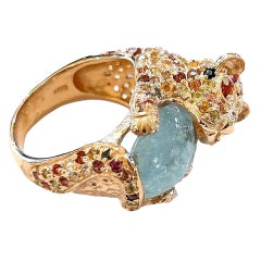 Bochic “Orient” Fancy Color Sapphires &  Aquamarine Ring Set 18K Gold & Silver