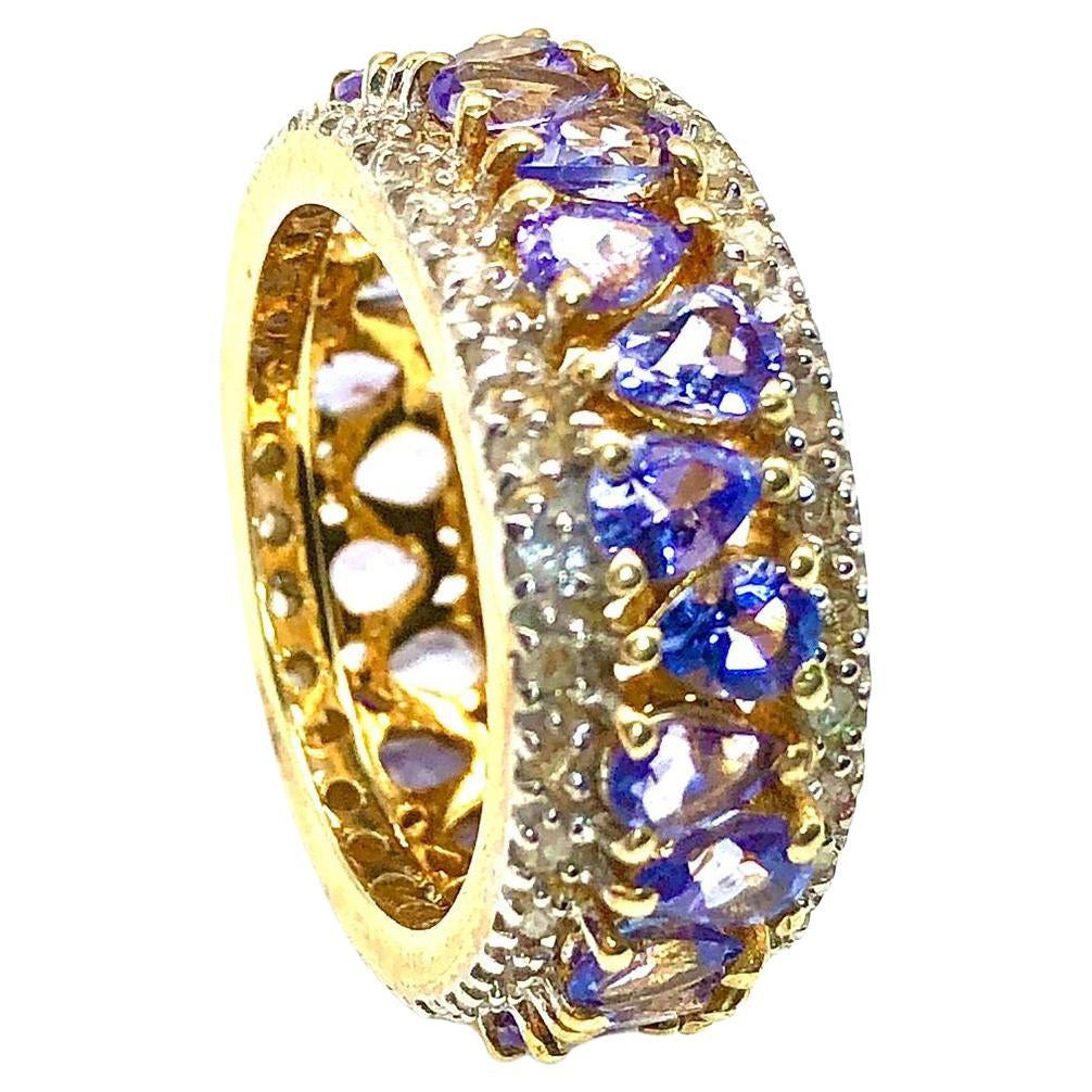 Bochic “Capri” Natural Tanzanite & Diamond Band Set In 18K Gold & Silver