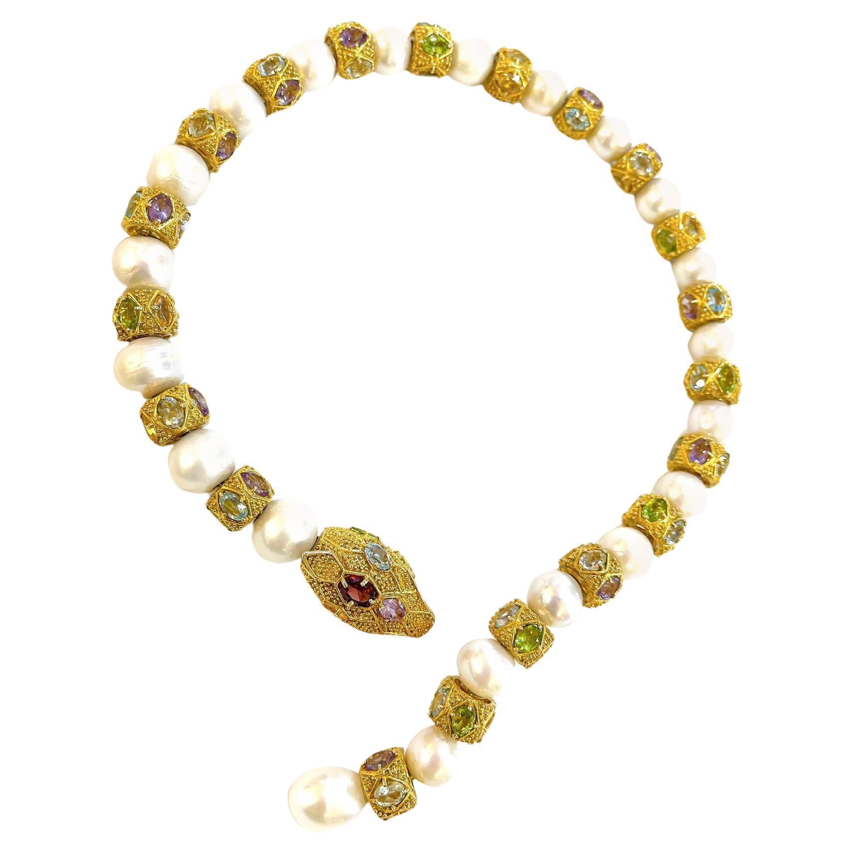Bochic “Capri” Ametyist & Fancy Multi Color Sapphires Necklace Set in 18K & Silv