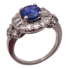 1.50 CT Sapphire Diamond Platinum Engagement Ring