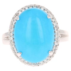 5.60 Carat Turquoise Diamond 14 Karat White Gold Cocktail Ring