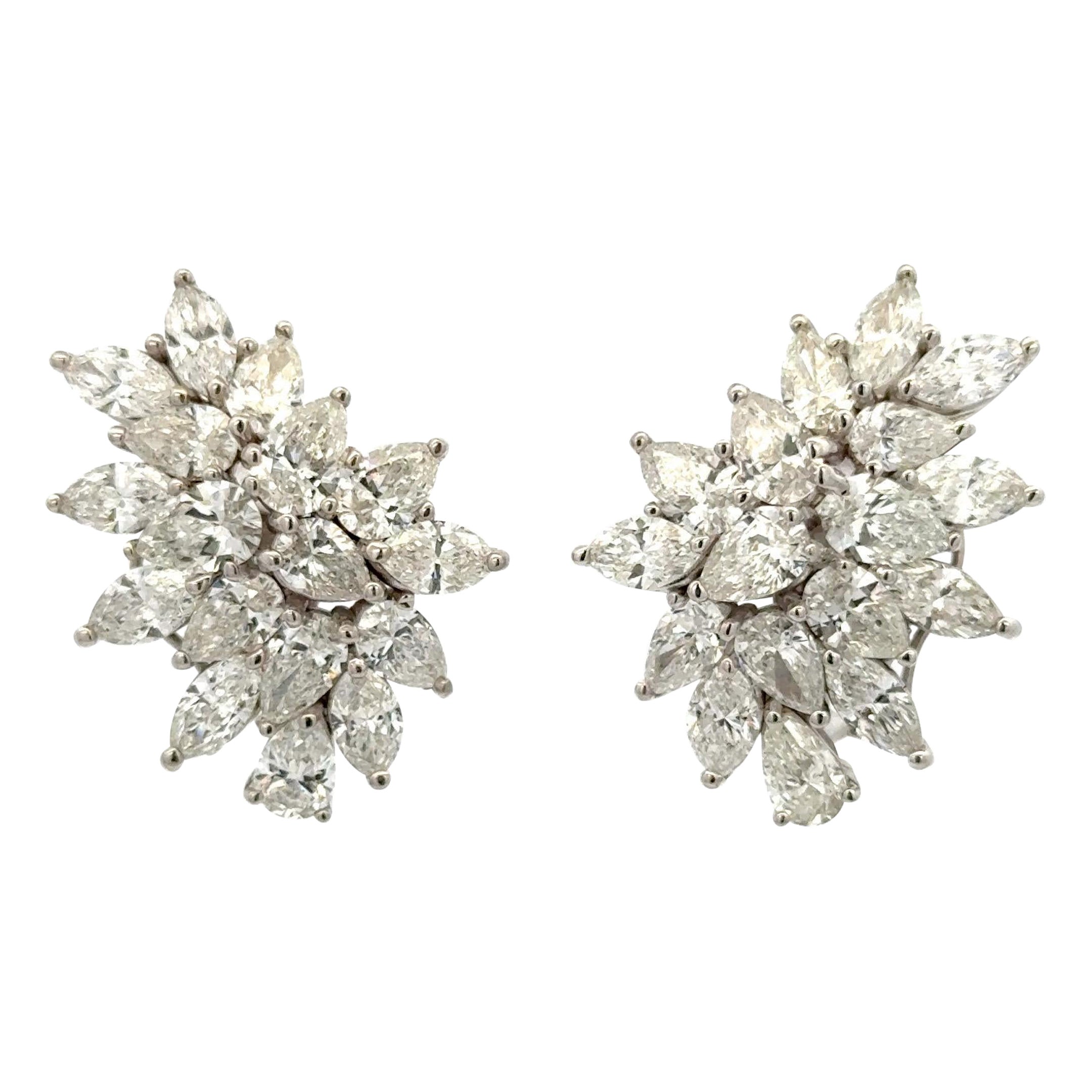 Large Marquise Pear Shape Diamond Cluster Earrings 11.01 Carats 18KT F-G VS1-2 For Sale