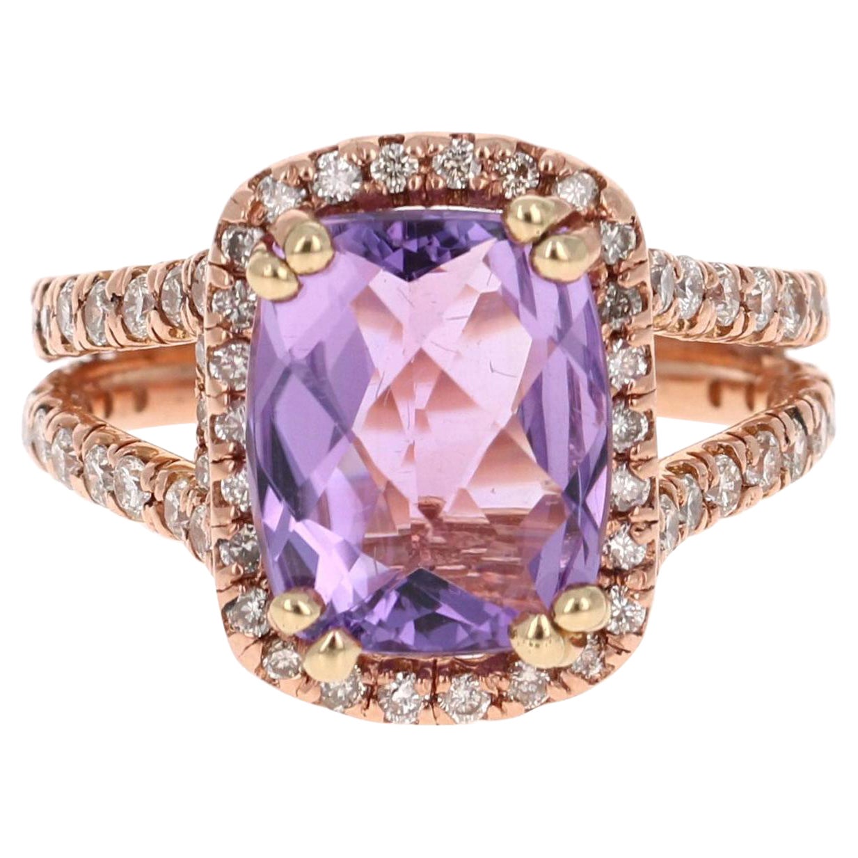 4.13 Carat Amethyst Diamond 14 Karat Rose Gold Ring For Sale