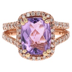 4.13 Carat Amethyst Diamond 14 Karat Rose Gold Ring