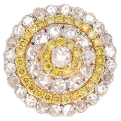 2.92 Carat Rose Cut Diamond Yellow Diamond 18 Karat White Gold Cocktail Ring