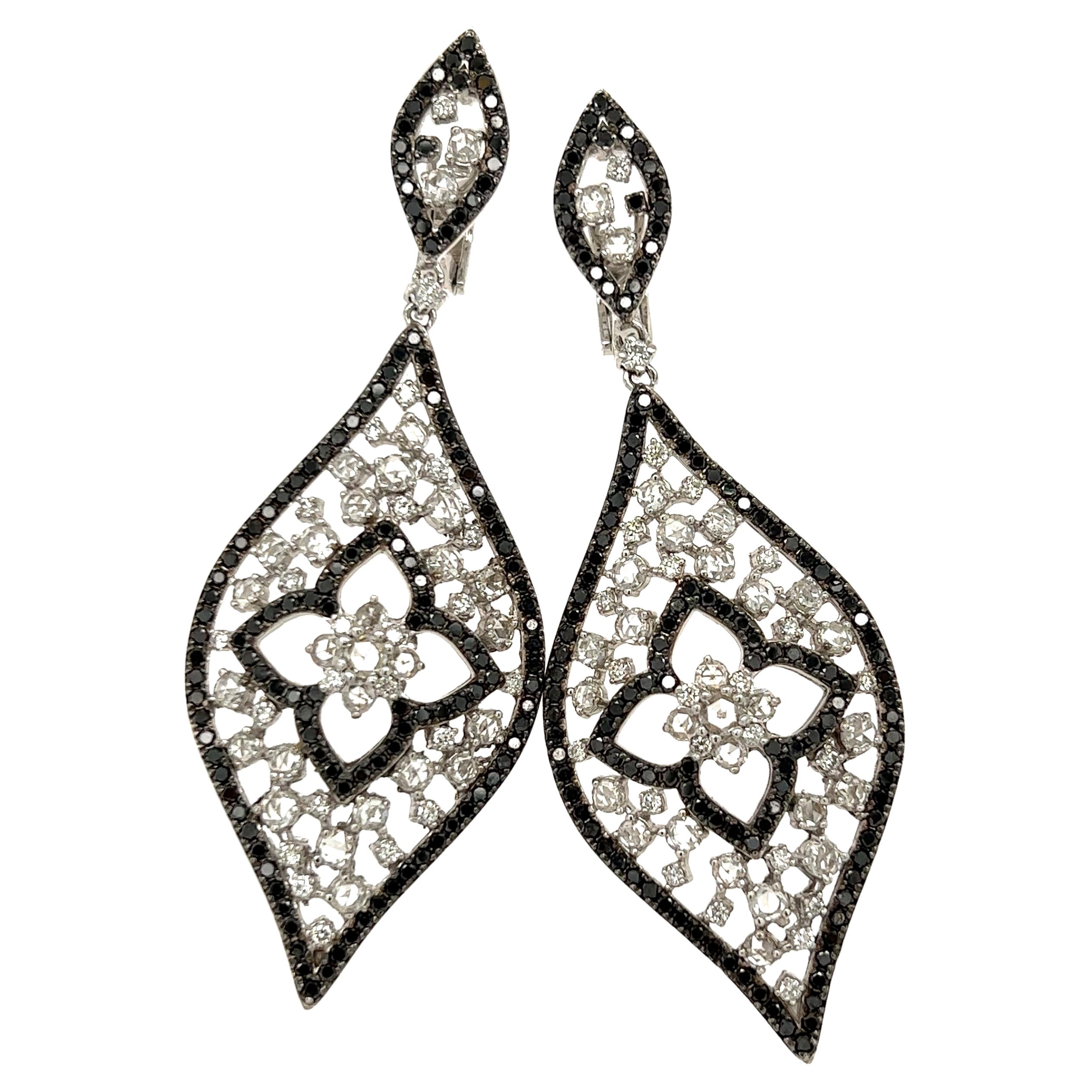 4.93 Carat Black Diamond White Rose Cut Diamond Cocktail Earrings For Sale