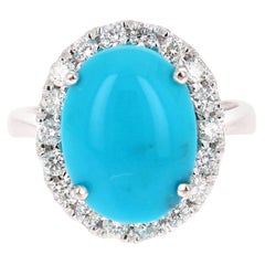 7.28 Carat Oval Cut Turquoise Diamond White Gold Cocktail Ring