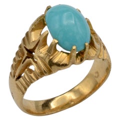Midcentury Persian Turquoise and 18 Karat Gold Ring
