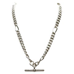 Antique Victorian Circa 1890's Sterling Silver Watch Fob Belcher Chain Necklace