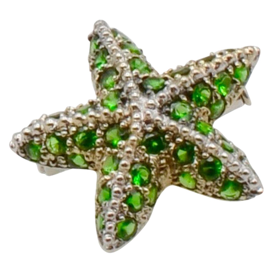 Spilla e ciondolo a forma di stella marina in tsavorite e oro bianco 14 carati