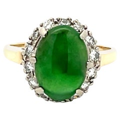 Vintage Green Jade Diamond Halo Gold Ring