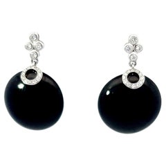 Black Augite and Diamond Earrings in 18k White Gold