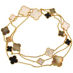 Van Cleef & Arpels Mother-of-Pearl Gold Magic Alhambra 16 Motif Long Necklace