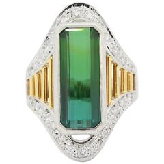 Tourmaline Diamond Platinum and Gold Ring 10