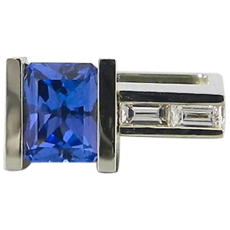 Modernist Abstract White Gold Tanzanite and Diamond Ring For Sale