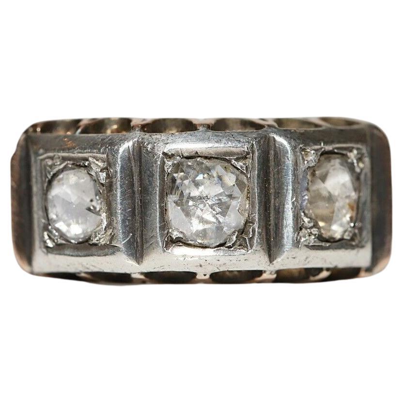 Antique Victorian Circa 1900s 14k Gold Top Silver Natural Rose Cut Diamond Ring For Sale