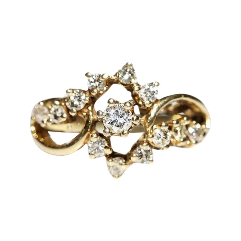 Anello a grappolo decorato con diamanti naturali in oro 14k, vintage, CIRCA gli anni '80