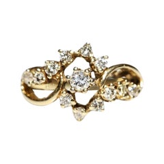 Vintage Circa 1980s 14k Gold Natural Diamond Decorated Cluster Ring