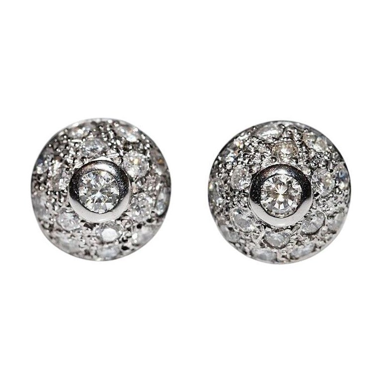 Vintage Circa 1990er Jahre 18k Gold Natürlicher Diamant Dekorierter Ohrstecker Vintage im Angebot