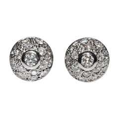 Vintage Circa 1990s 18k Gold Natural Diamond Decorated Stud Earring