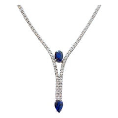 Sapphires, Diamonds, 14 Karat White Gold Tennis Necklace