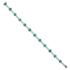 7.06 Carat Zambian Emerald 4.69 Carat SI/H Diamond Bracelet 18 Karat White Gold