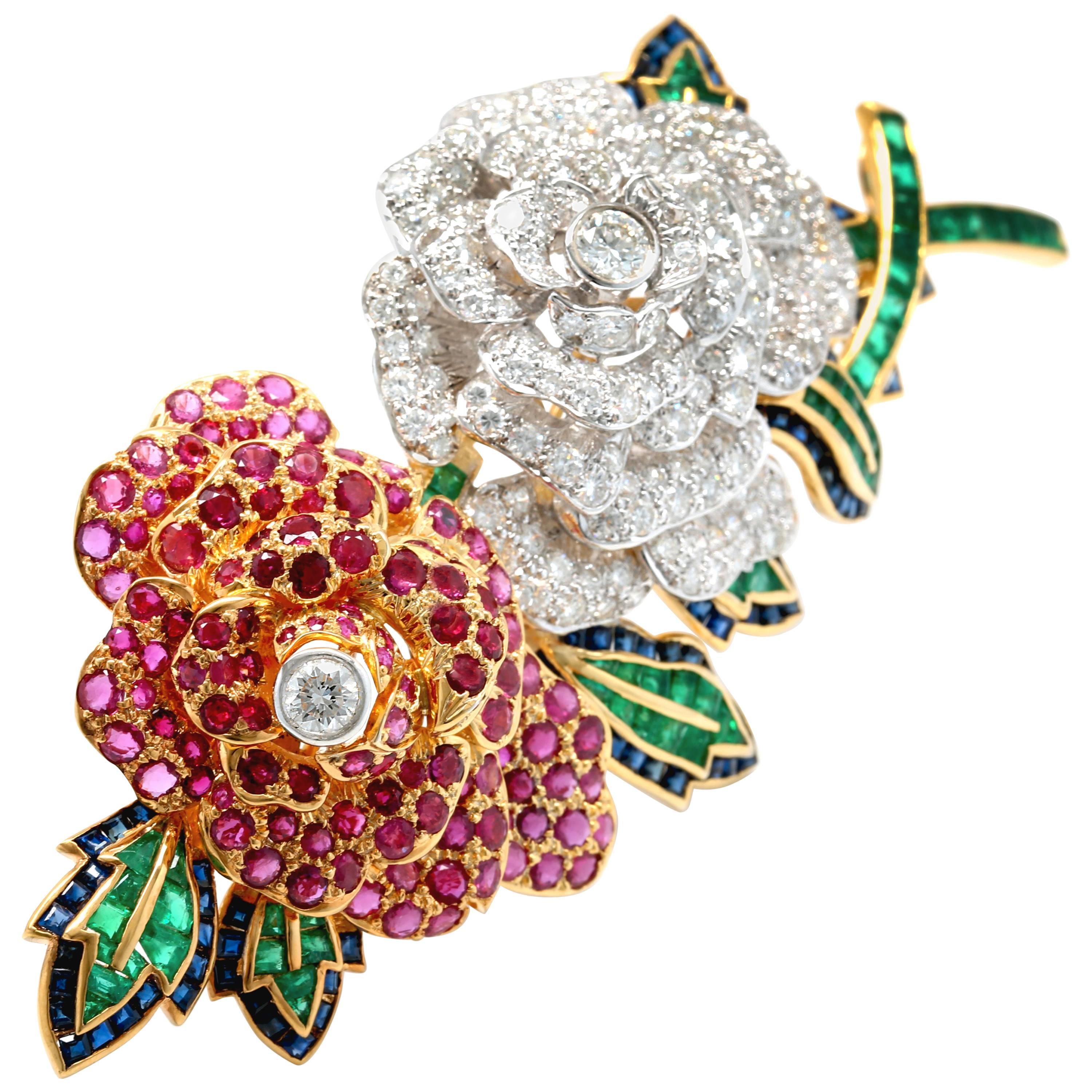 Magnificent Gemstone and Diamond Brooch For Sale