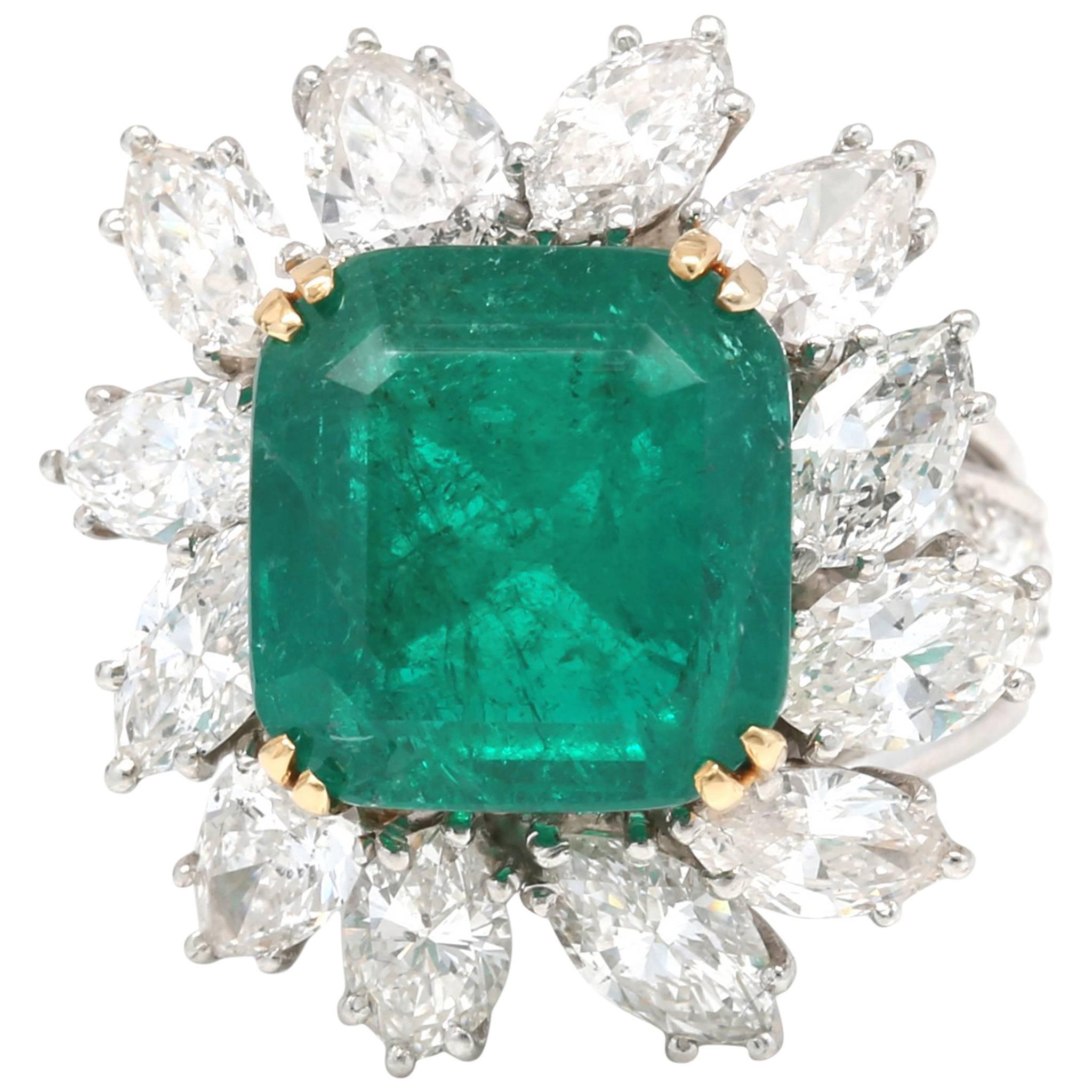 9.72 Carat Emerald and Diamond Ring For Sale