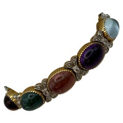 Bracciale vintage con tormaline cabochon e brillanti