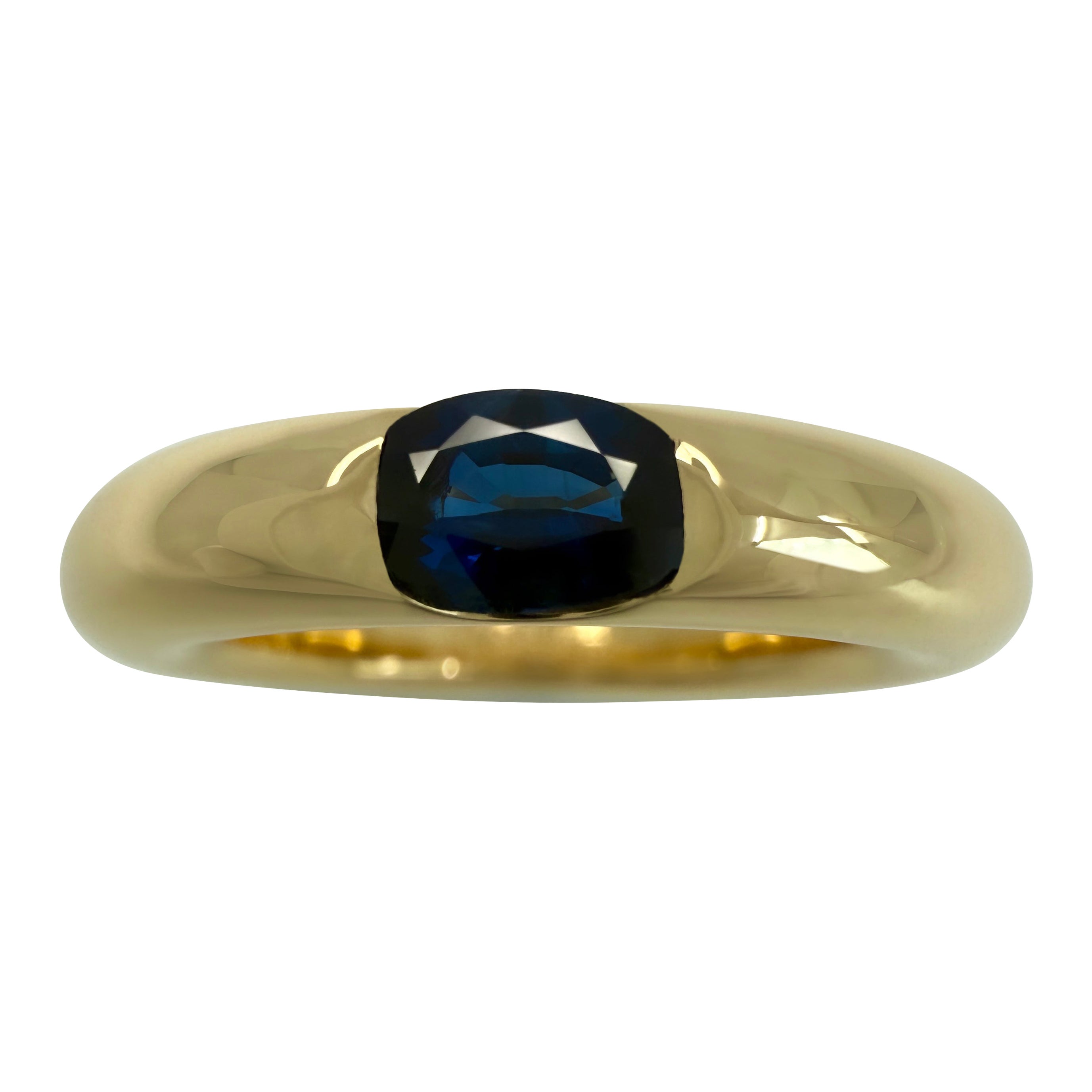 Vintage Cartier Blue Sapphire Oval Ellipse 18k Yellow Gold Solitaire Ring 50 K