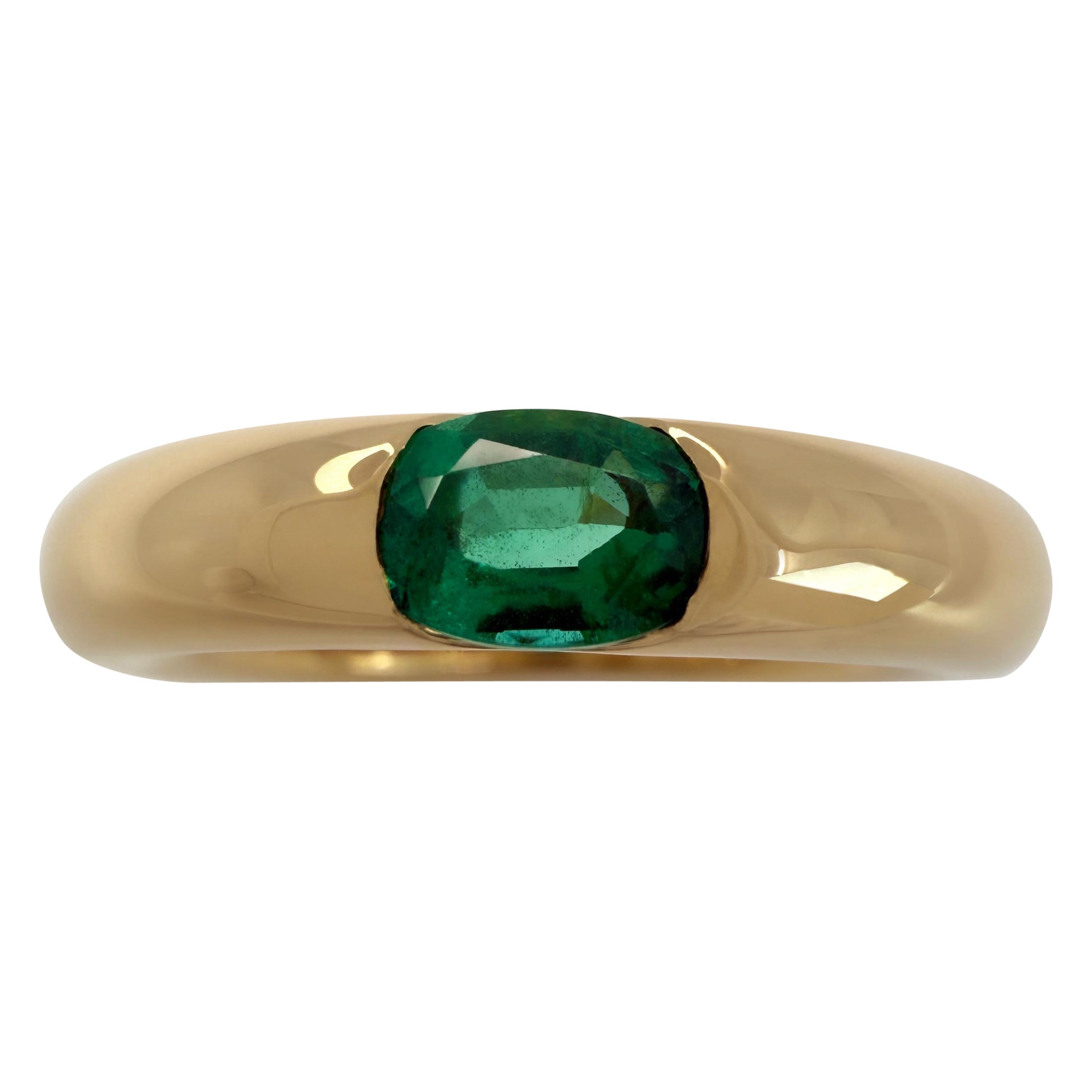Vintage Cartier Smeraldo Verde Vivido Ellisse Anello Solitario in Oro Giallo 18k 51