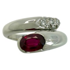 RARE Vintage Bvlgari Astrea Vivid Red Ruby & Diamond 18k White Gold Bypass Ring
