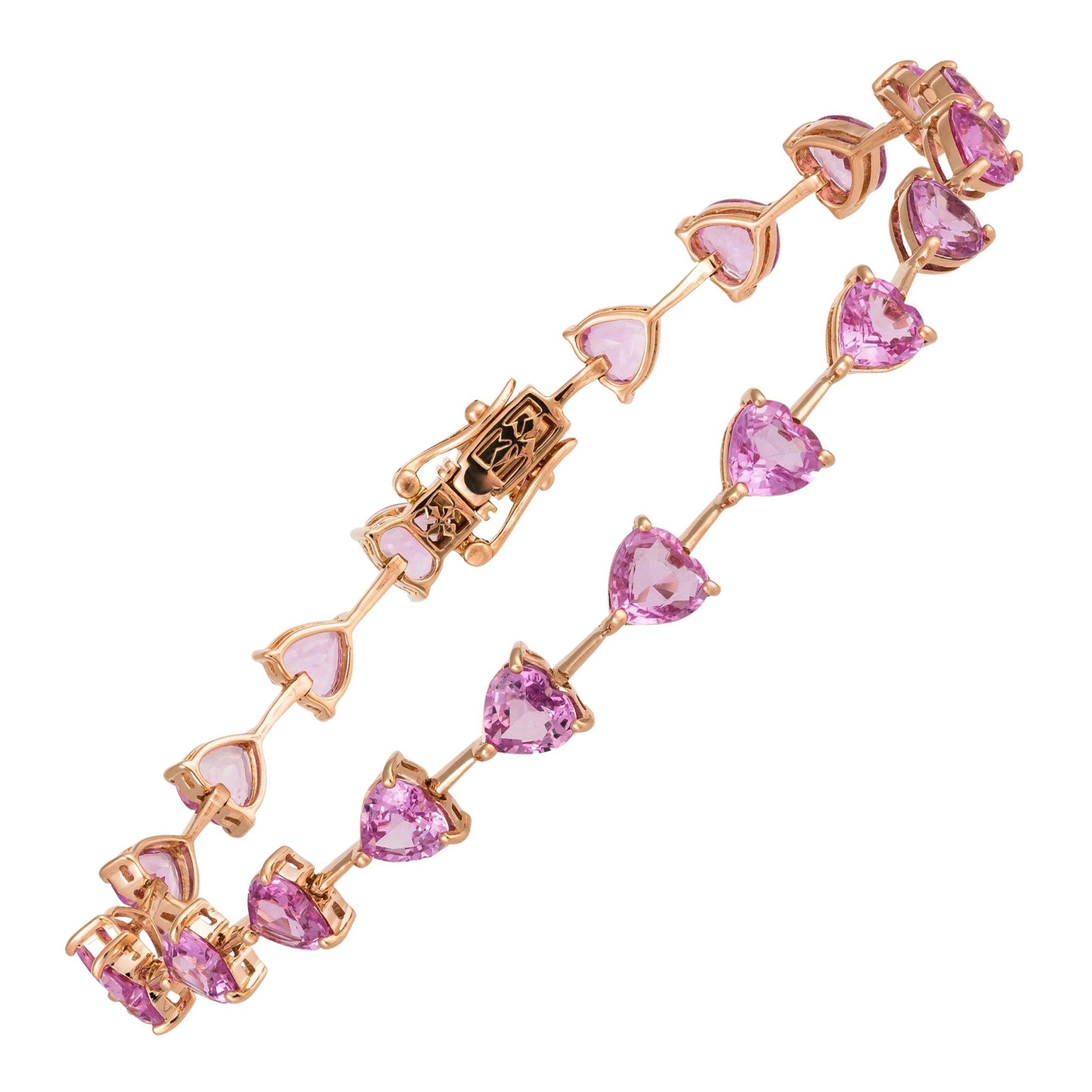 NWT $11, 500 18KT Fancy Glittering Fancy Heart Pink Sapphire Tennis Bracelet For Sale