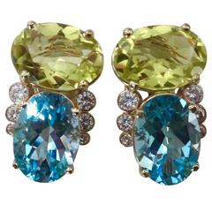 Michael Kneebone Lemon Citrine Blue Topaz Diamond Earrings