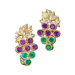 Grape Earrings with emeralds and amethysts