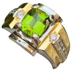 Bague en argent 925 avec péridot naturel vert vif 10.44g Taille 12 US