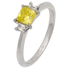 GIA fancy intense greenish yellow diamond platinum and gold ring