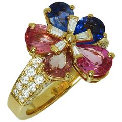 Bulgari Fancy Sapphire Diamond Yellow Gold Flower Ring 11